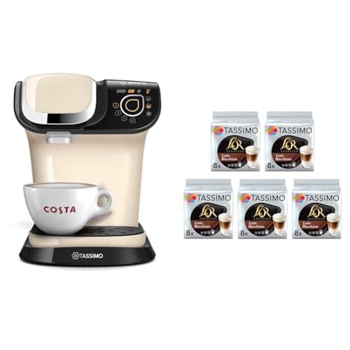 Image of Tassimo Bosch My Way 2 TAS6507GB Coffee Machine, 1500 Watt, 1.3 Litre - Cream With L'OR Macchiato Bundle x 80 drinks