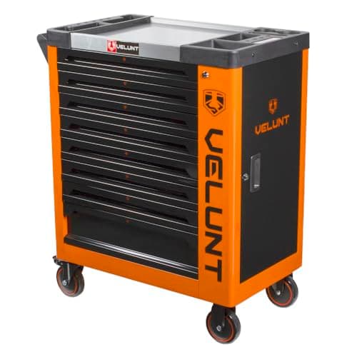 Image of VELUNT Tool Trolley Cabinet with Tools, Heavy Duty Steel Workshop Storage Chest, Rolling Tool Box with Drawers, Mechanic Garage Tool Carrier (VLTC8/6) (Orange)
