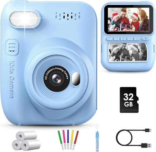Image of GREENKINDER Kids Camera Instant Print, 3.0'' Instant Camera for Kids with 32GB Card & 3 Rolls Print Paper, 1080P Kids Digital, Gift Toy for Boys Girls 3-12 Years Old