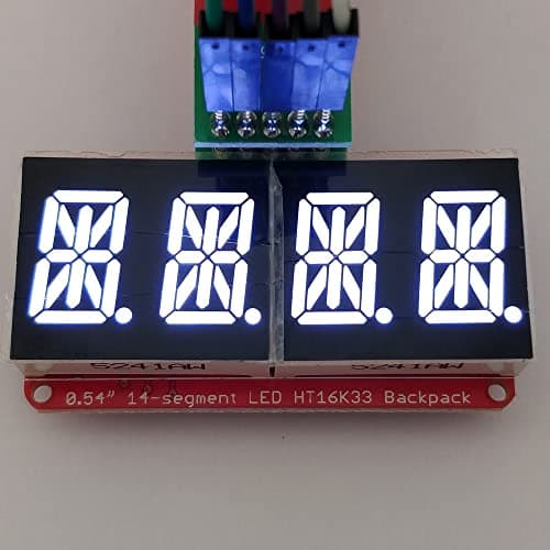Image of I2C 14-segment alphanumeric LED display with HT16K33 backpack, 5 V, 4-digit (White)