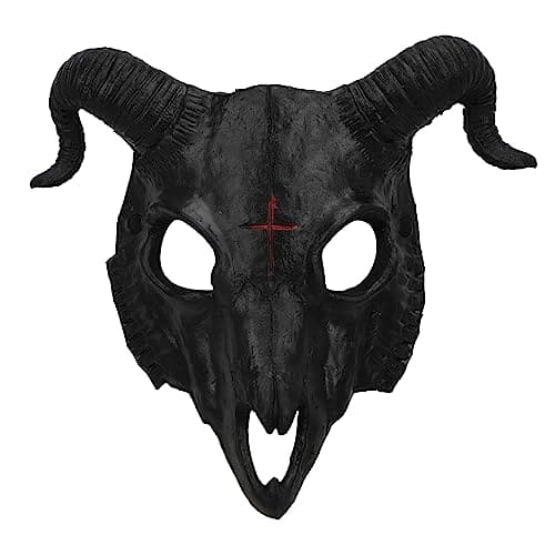 Image of TINAYAUE Unisex Goat Skull Mask Scary Halloween Masks Lifelike Sheep Horns PU Devil Mask for Women Men Carnival Animal Theme Party Cosplay Costume Accessories