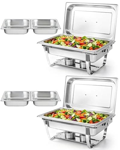 Image of Chafing Dishes for Buffet 2 Pack, 9L Roll Top Designed Rectangle Chafing Dish Buffet Set [2 Full & 4 Half Size Pans] Food Warmers for Parties, Birthday, Holiday Parties, Church Events (Silver)
