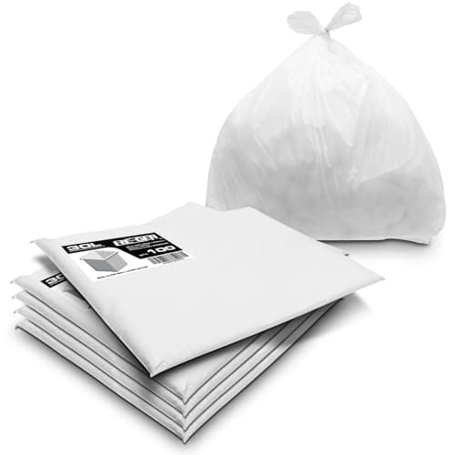 Image of RE-GEN 30L Essential Range Medium Kitchen, Bathroom Square Bin Liners White Refuse Sacks (5 Pack, 500 Bags) Everyday, Office & Home Use | Quality Rubbish Garbage Bags 381/609 x 609mm