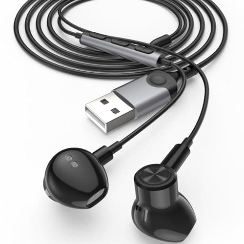 Image of ACAGET USB Earphones for PC, 7.5 Ft, USB Headset Earbud with Microphone Computer Headphones, Wired In Ear Earphone with Type A Port Connection for Dell Laptop for Surface for Switch