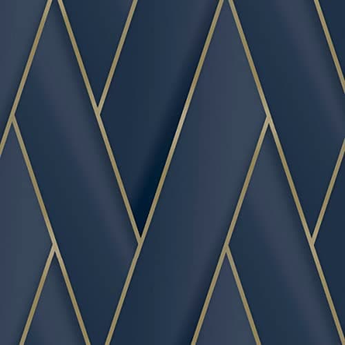 Image of Debona Armando Herringbone Geometric Metallic Vinyl Wallpaper Navy Blue/Gold 2121