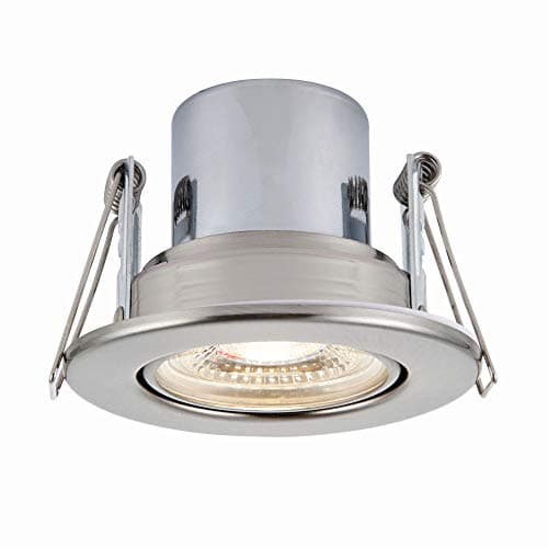 Image of National Lighting SHIELDECO Satin Chrome Finish Adjustable Fire Rated Cool White LED Anti Glare Low Profile Ceiling Downlight Spotlight IP20 Rated for Living Rooms, Bedrooms, Hallways