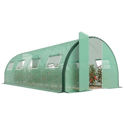 Image of Outsunny 6 x 3(m) Walk-in Polytunnel Greenhouse with Upgraded Structure, 2 Hinged Doors, 8 Mesh Windows, Tunnel Warm House Tent with UV-resistant PE Cover, Green