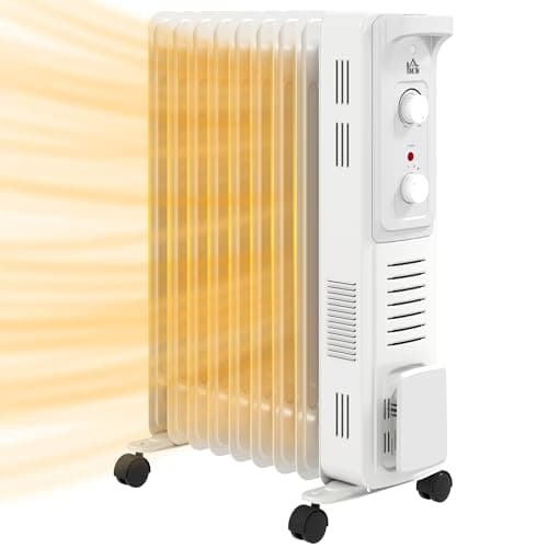 Image of HOMCOM 2000W Quiet Oil Filled Radiator, 9 Fin Energy Efficient Portable Electric Heater with 3 Heat Settings, Adjustable Thermostat, Safety Tip Over, Overheat Protection, for Home, White