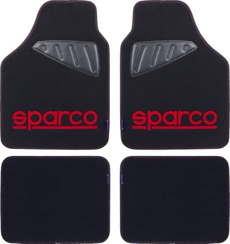 Image of SPARCO Universal Floor Mats Set Car Carpet Black/Red Polyester