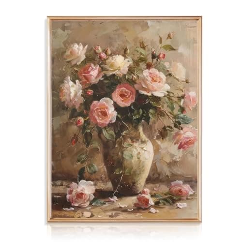 Image of Dazzlewall Vintage Flower Canvas Wall Art French Country Floral in Vase Prints Oil Painting for Bedroom Living Room 12x16 in Unframed