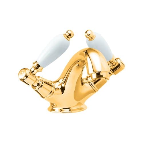 Image of Deva Georgian Mono Bathroom Basin Mixer Tap - Gold Finish Classic Design 1/2 BSP with Lever Operated Pop Up Waste - WRAS KIWA Approved Sink Taps - 12 Year Warranty GE04/501