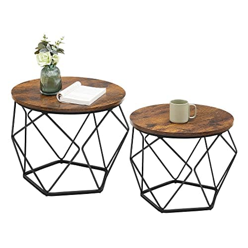 Image of VASAGLE Coffee Tables, Set of 2 Side Tables, Robust Steel Frame, for Living Room, Bedroom, Rustic Brown and Black LET040B01