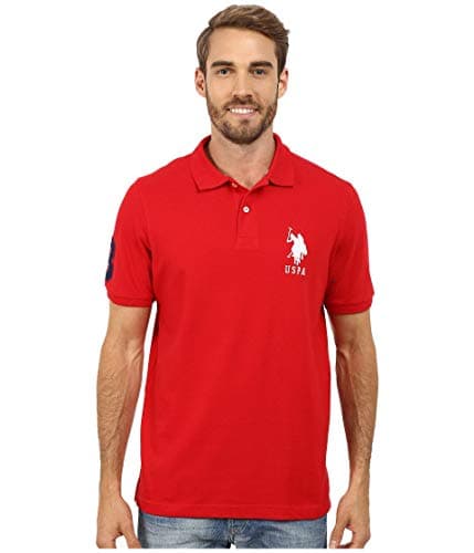 Image of U.S. Polo Assn. Men's Solid Pique Polo Shirt, Engine Red/White, XL