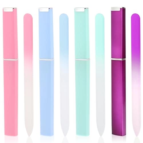 Image of 4 Pack Glass Nail File with Case Glass Fingernail File Double Sided Etched Crystal Surface Professional Manicure Tool Glass File Stuffers for Women Natural or Fake Nail Care