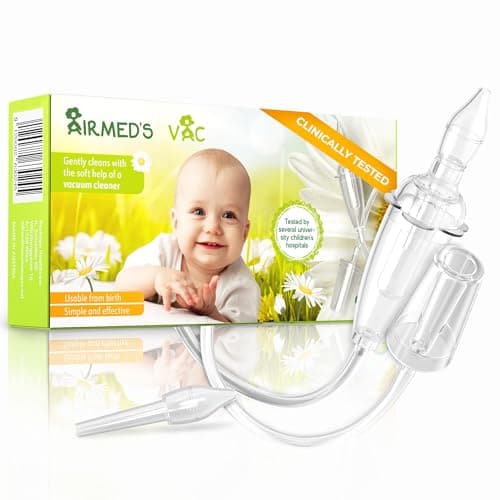 Image of Airmed's Vac Nasal Aspirator Baby. CLINICALLY Tested, Safe and Gentle. Baby Nose Sucker with 2 Suction Heads and Cleaning Brush. Efficient Baby Nasal Aspirator with Strength of a Vacuum Cleaner