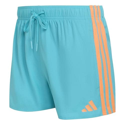 Image of adidas Men's 3 Stripes Swim Shorts 3 INCH, Lucid Cyan/Lucid Orange, 3XL