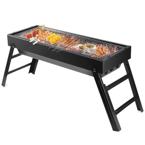 Image of Bigger size BBQ Barbecue Grill, Portable Folding Charcoal Barbecue Desk Tabletop Outdoor Stainless Steel Smoker BBQ for Picnic Garden Terrace Camping Travel