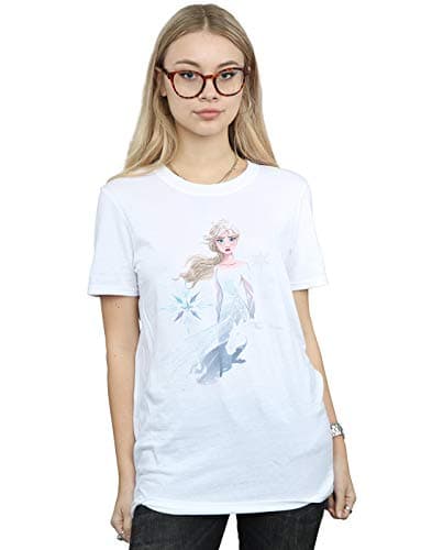 Image of Disney Women's Frozen 2 Elsa Nokk Silhouette Boyfriend Fit T-Shirt White Large