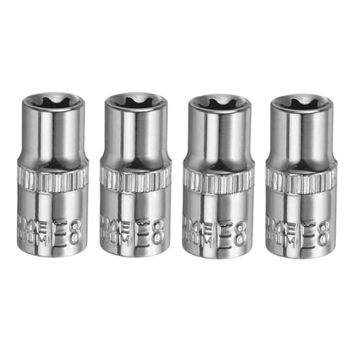 Image of sourcing map 4pcs E-Torx Socket 1/4" Drive E8 External Torx Deep Socket CR-V 6 Point Spline Socket Star Female Bit Socket for Auto Repairs Home Maintenance DIY Hand-Making 1" Length