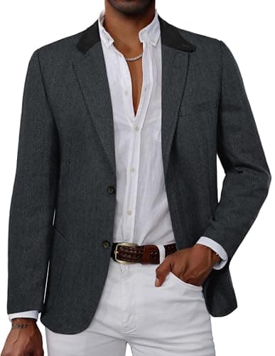 Image of PJ PAUL JONES Men Wool Blazer Casual Tweed Jackets Smart Casual Vintage Blazer Dinner Jackets XL Dark Gray