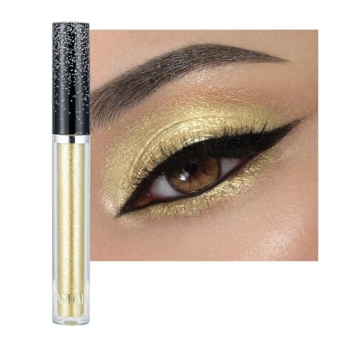 Image of Metallic Liquid Glitter Eyeshadow Stick | Long-Lasting, Quick-Drying, Waterproof Shimmer Highlighter for Smokey & Sparkly Eyes | Beauty Cosmetics Eye Shadow Makeup for Women & Girls - Yellow Gold