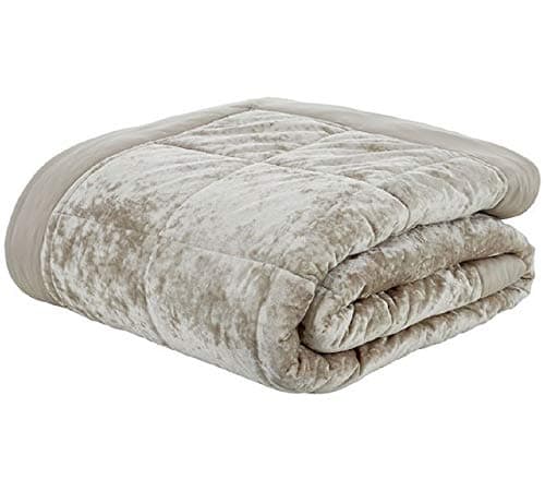 Image of Catherine Lansfield Crushed Velvet Quilted 220x220cm Bedspread Natural
