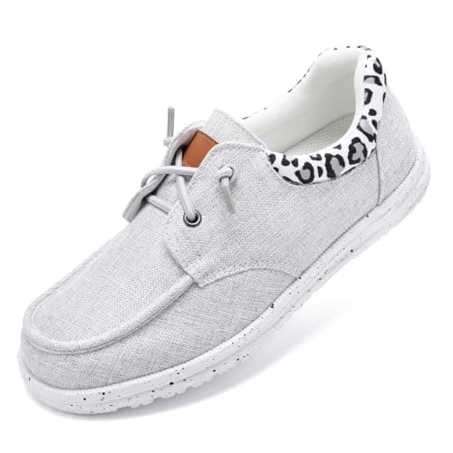 Image of Mioceko Loafers for Womens Slip on Shoes Arch Support Comfortable Canvas Shoes Lightweight Walking Shoes Light Grey 4 UK