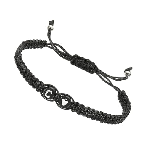 Image of PATIKIL Initial Bracelet, Adjustable Alphabet Letter C Black Rope Bracelet Matching Couple for Women Personalized Gifts Friendship