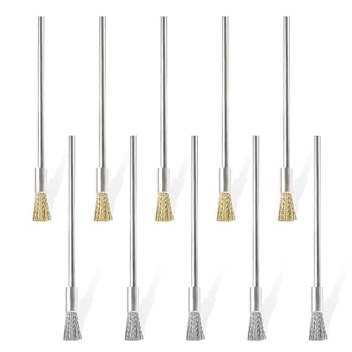 Image of 10 Pcs Wire Brush Extended Steel Cleaning End Brushes Pen Wire End Cleaning Brush Metal, 3*6*100mm Small Pen Shape Stainless Steel Wire Brush Rust Paint Removal Bits Polishing Rotary Tools Accessories