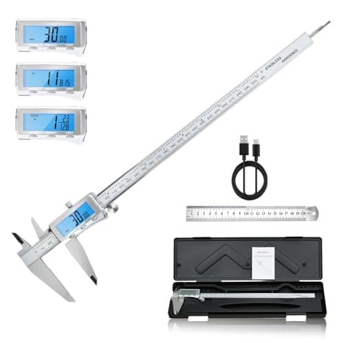 Image of Digital Vernier Caliper 300mm, Rechargeable & Backlit Stainless Steel Caliper with Large LCD Screen, Auto-Off, Inch/MM/Fraction Conversion, Ideal for DIY and Household Measuring Tasks (12 Inch/300mm)