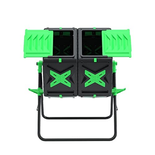 Image of 140L Dual Chamber Compost Bin Rotating Composter Tumbler with Easy-Turn, Fast-Working System for Garden, Black&Green