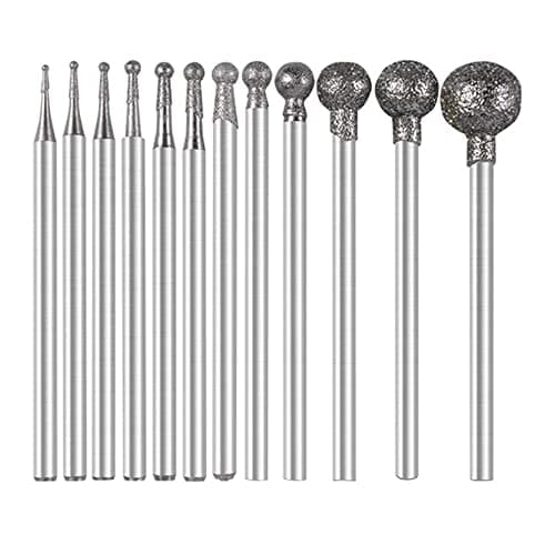 Image of 12Pieces/Set Ball Sphere Head Diamond Burr Engraving Bits Point Carving Polishing Burr Engraving Bits for DIY Woodworking Engraving Metal Carving Drilling Polishing of 12 Burr Sizes 0.5MM-8MM