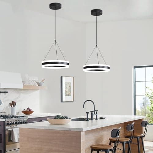 Image of Mikeru 20cm Ring Pendant 2Pack, Dimmable 3000k/4500k/6500k Acrylic Kitchen Island Light, Brightness Adjustable 10%-100% Height Adjustable 1.2M Dining Room Pendant for Living Room, Dining Room, Cafe