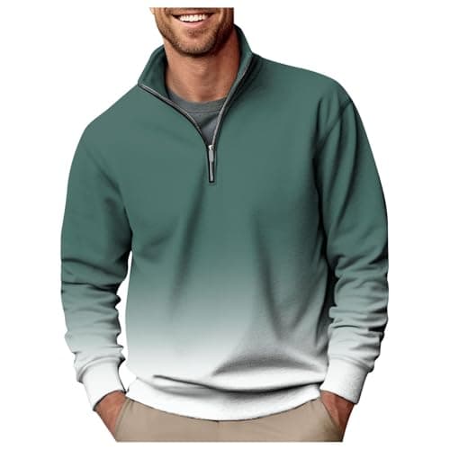 Image of Mens 1/4 Zip Sweatshirts Loose Fit Lightweight Solid Color Top Classic Windproof Warm Athletic Sport Outdoorwear Athletic Sport Zip Outdoorwear (Dark Green, XL)