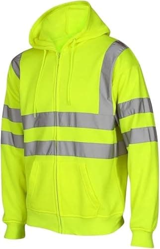 Image of Stylo Online Hi Vis Hoodie for Work - High Visibility Reflective Safety Sweatshirt - Zip Up Hoody, Warm Fleece Security Jacket - Certified Construction Work Jumper (Yellow XXL)