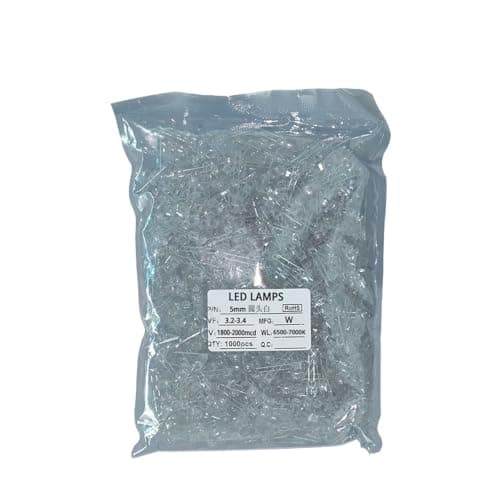 Image of 1000pcs F5 5mm Round Red Green Blue Yellow Water Clear Led Super Bright Ligte Emitting Diodes 6000-6500k Lamp Bulb(WHITE)