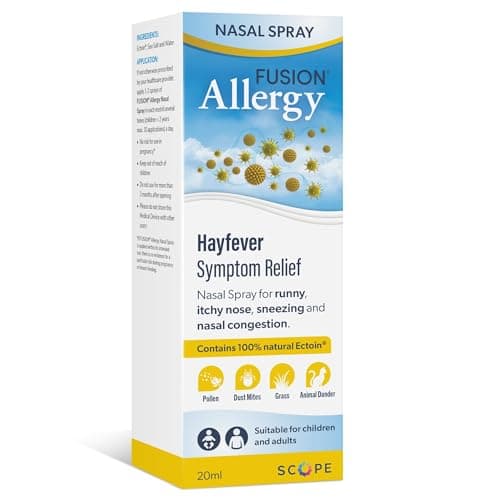 Image of Fusion Allergy Nasal Spray with 100% Natural Ectoin. Quick Relief for Stuffy/Itchy/Runny/Blocked Noses Caused by Allergens. Suitable for All Ages (20ml - 140 doses)