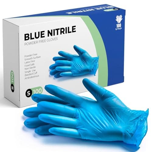 Image of The Real Touch Blue Nitrile Disposable Gloves, Powder-Free, Latex-Free, Ideal for Medical, Food Handling, Cleaning, and Multi-Purpose Use (Box of 100) (Small)