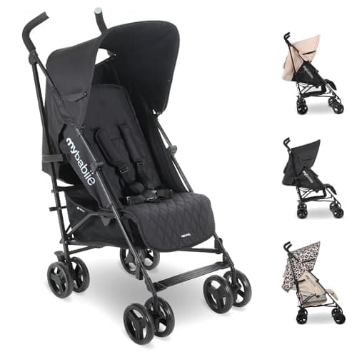 Image of My Babiie MB01 Stroller - from Birth to 4 Years (22kg), Lightweight & Compact Umbrella Fold, Travel Buggy for Toddlers - Black
