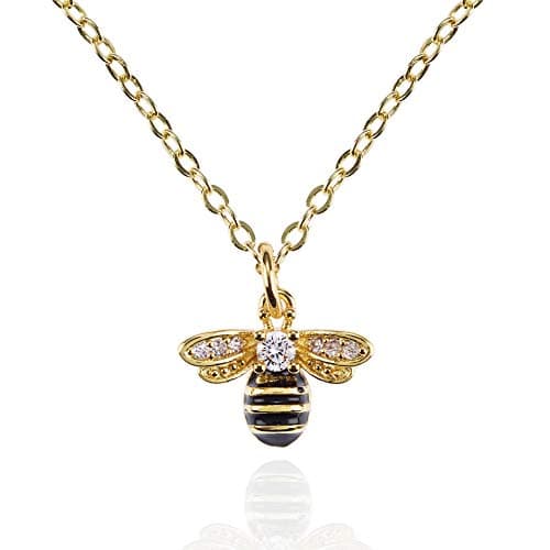 Image of namana Bumble Bee Necklace for Women and Teenage Girls. Gold Pendant Necklace with Cubic Zirconia and Black Enamel. Bumble Bee Gifts for Women with Gift Box.