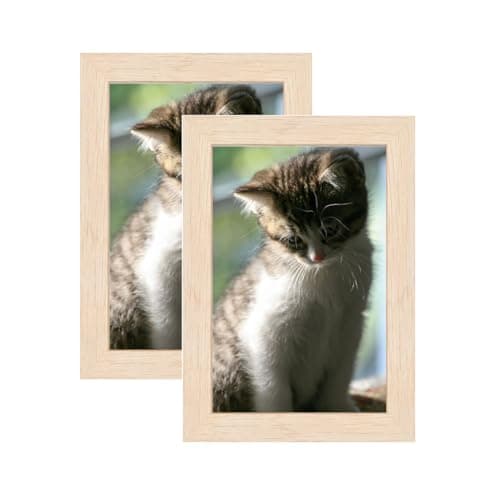Image of 2PCS Wood Photo Frame 6x4 in Natural Colour - 10x15cm Versatile Frame with Plexiglass for Tabletop and Wall Mounting