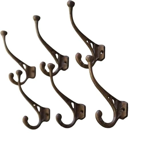 Image of Homezone® 6pc Strong Rustic Brown Cast Iron Scroll Coat Hooks Wall Mounted Home Storage hooks for hanging heavy duty Robust Metal Shed Garage and Hallway - Ideal Door Hook for Tools Coats Overalls