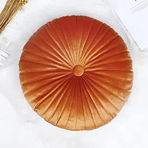 Image of NatureMan Round Velvet Throw Pillow, Pumpkin Cushion - 13.7 inches (Orange) for Living Room, Sofa, Bed, Floor