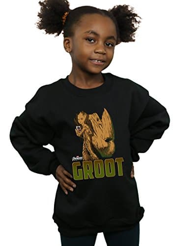 Image of Marvel Girls Avengers Infinity War Groot Character Sweatshirt Black 5-6 Years