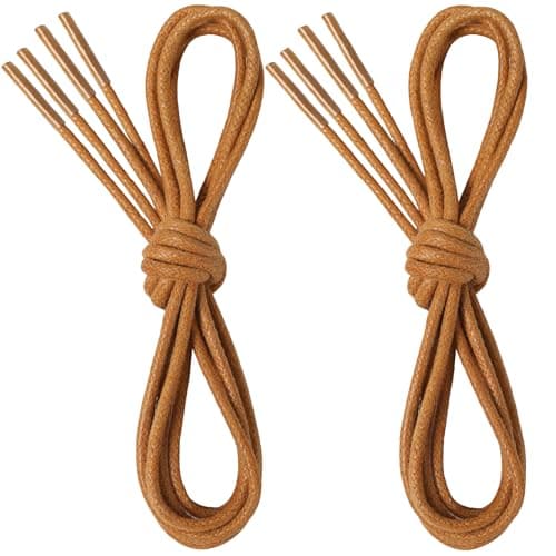 Image of 7STROBBS 2 Pairs Premium Waxed Shoe Laces, 2.5MM Thin Round Shoelaces for Formal Leather Dress Boat Wedding Shoes, Replacement Shoestrings for Oxford Brogues Desert Boots Tan 60CM