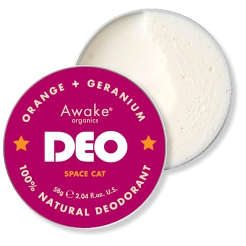 Image of Awake Organics DEO - Natural Plastic Free Deodorant Balm - Space Cat - Orange & Geranium - Aluminium Free - Bicarb Free - Vegan - Made in England - 58g
