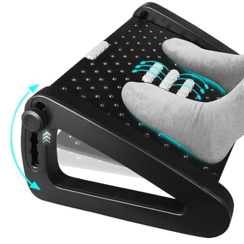 Image of Adjustable Underdesk Footrest - Desk Foot Rest with Moveable Wheels - Foot Stool Under Desk with Large Roller Massage - Ergonomic Foot Rest with Massage Function for Office, Gaming,Home & Garden