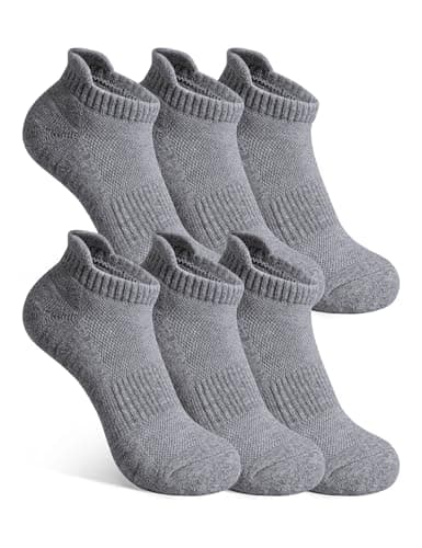 Image of JOCMIC 6 Pairs Boys Athletic Ankle Socks, Cushioned Arch Support Breathable Kids Sports Socks, Anti Blister White School PE Running Socks for Boys Grey, 7-10 Years