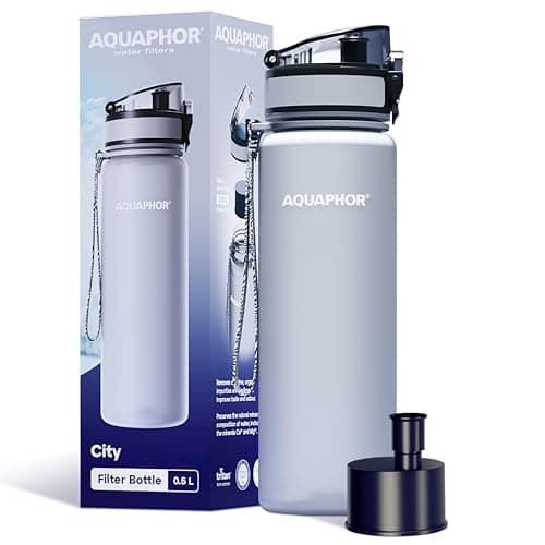 Image of AQUAPHOR City Bottle 500ml Grey | Travel Water Bottle with Activated Carbon Filter | Filters Chlorine & Impurities | Made of Tritan & BPA-Free | Stay Hydrated On the Go!