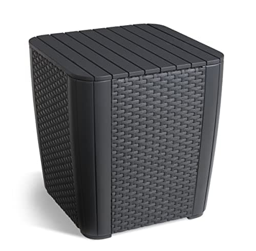 Image of Keter Allibert Luzon Flat Wicker Garden Table, Graphite, Removable Lid, with Storage Space, Plastic, Flat Rattan Look